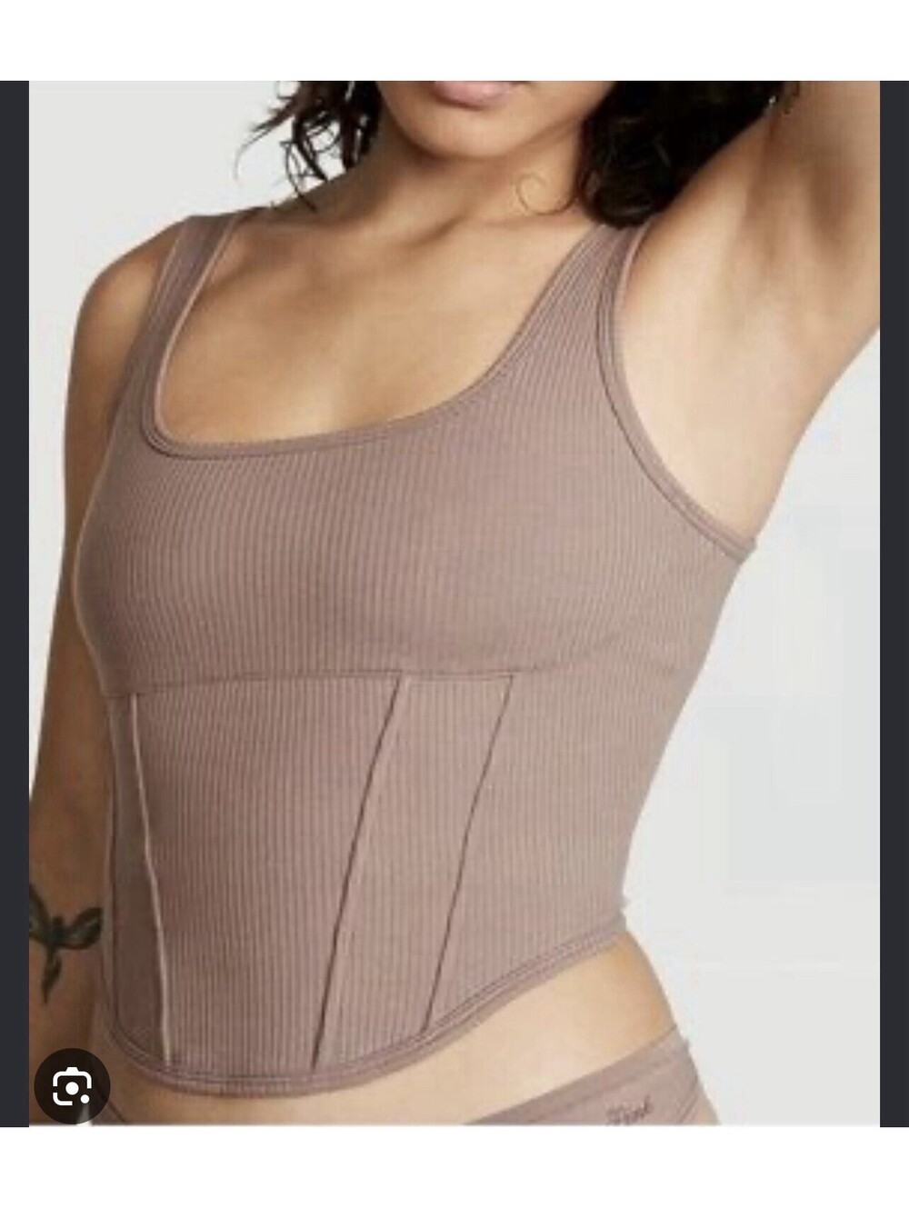 PINK Victorias Secret Brown Ribbed Med The Cinched Corset Tank Top VS